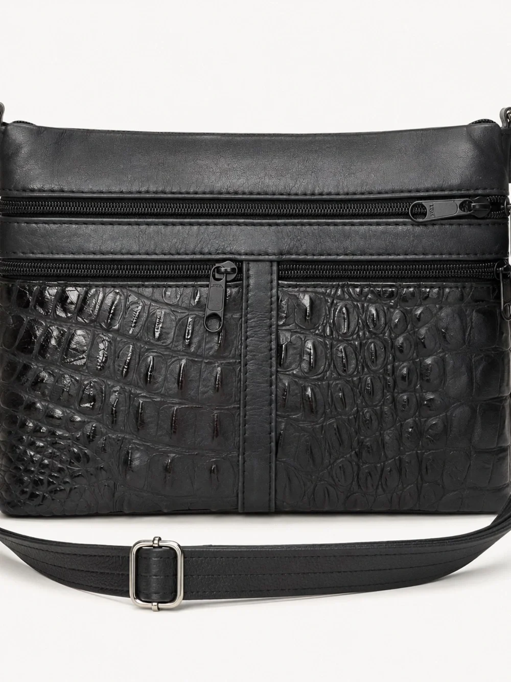 Black Croc-Texture Crossbody Bag - Men